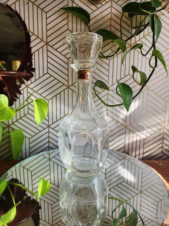 Vintage 11" Clear Glass Paneled Decanter