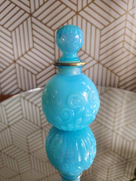Vintage Blue Opalescent Glass Perfume Bottle