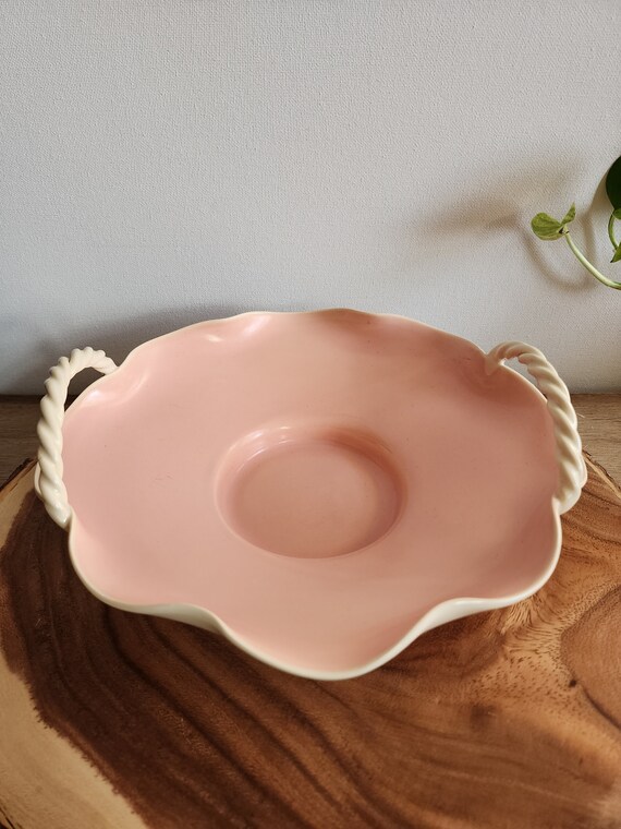 Vintage 1940s Rare Pink and White with Braided Handles Haldeman California Art Pottery Basket Caliente