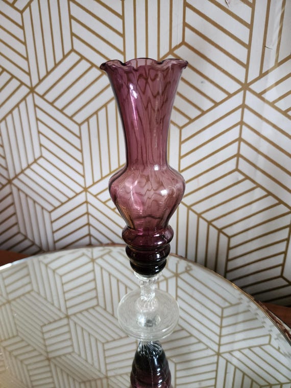 Vintage Beautiful Amethyst Empoli Fluted Rim Bud Vase