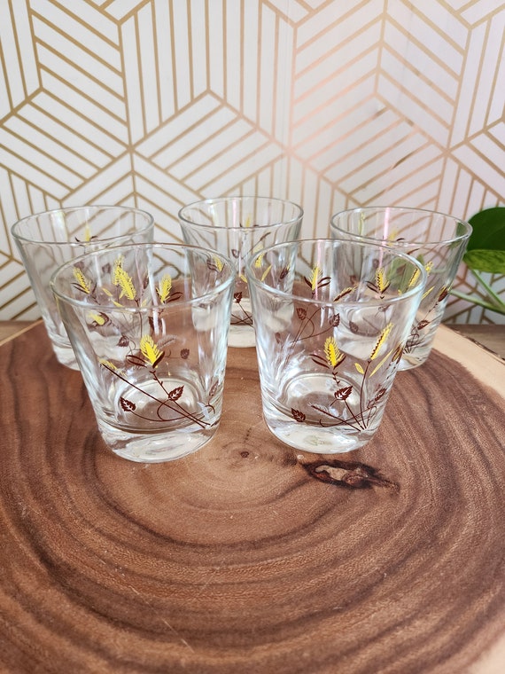 Set of 5 Taylor Smith & T Yellow and Brown Wheat Glasses 3.5"