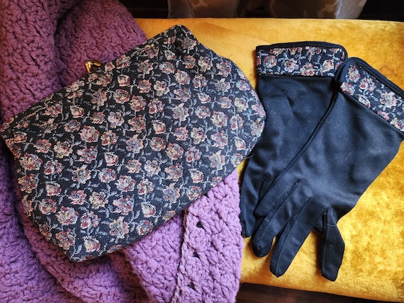 Vintage Tapestry Clutch with Matching Gloves