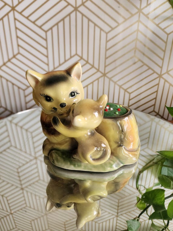 Vintage Ceramic Cat Pin Cushion | Planter