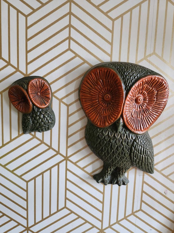 Vintage 1970s Foam Resin Owl Kitsch Retro Wall Art Hanging Decor