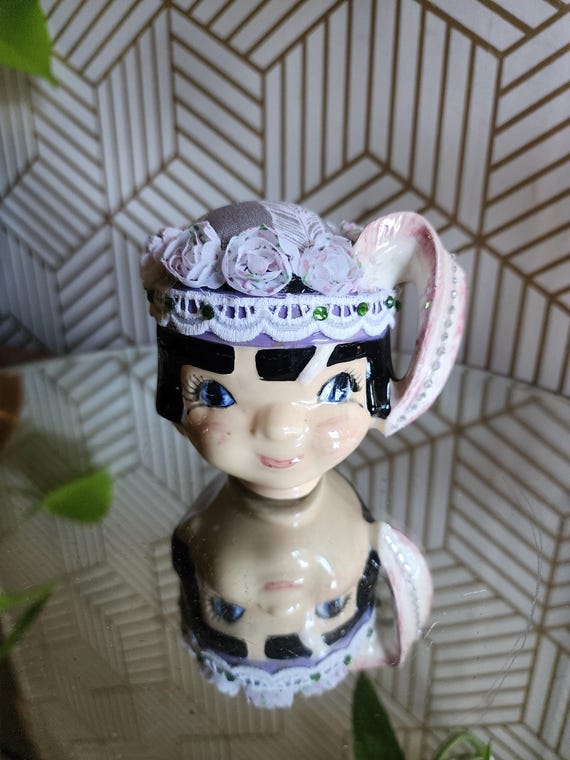Vintage Ceramic Lady Head Pin Cushion
