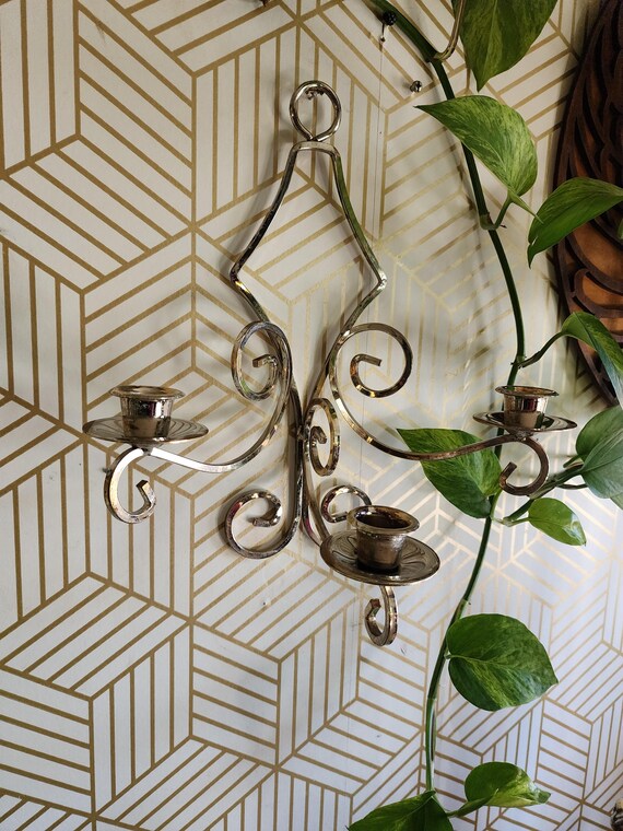 Vintage 3 Arm Metal Scroll Candlestick Sconce