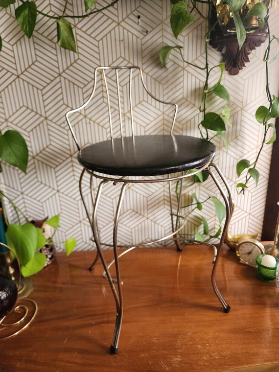 Vintage Midcentury Swivel Vanity Stool with Vinyl Seat