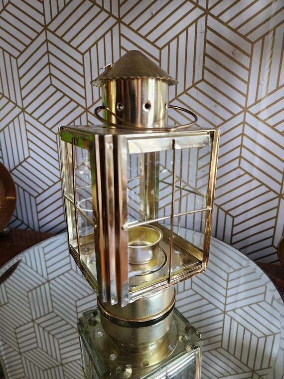 Vintage Antiqued Brass Hanging Candle Lantern - Hong Kong
