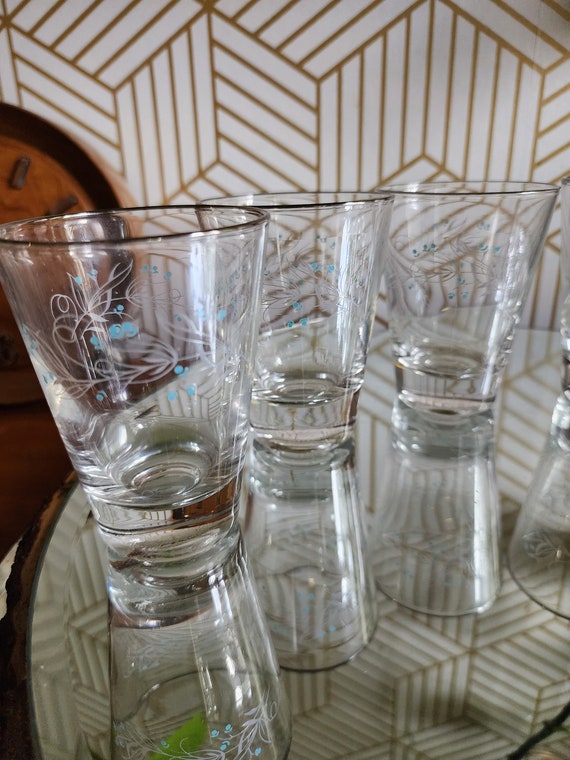 Vintage Celeste by Homer Laughlin Juice Glasses Midcentury Blue Swirl Glasses