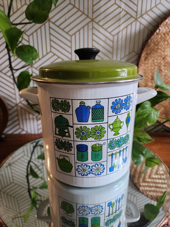 Vintage Danish Modern White Enamelware 4pc Steamer Pot