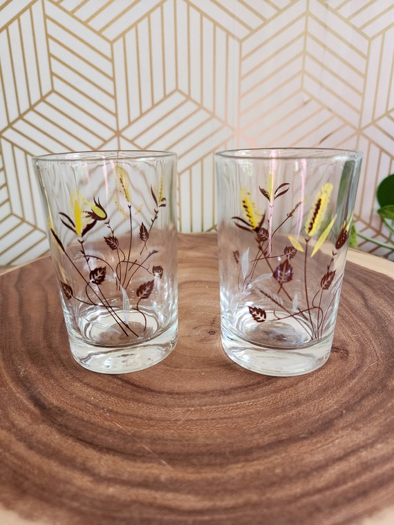 Set of 10 Taylor Smith & T Yellow and Brown Wheat Juice Glasses 4"