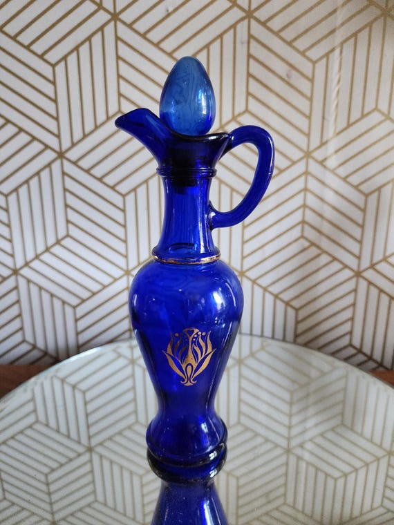Vintage Cobalt Blue Perfume Bottle with Stopper - Vintage Avon