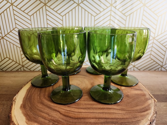 Set of 6 Bartlett Collins Green Thumbprint Goblets