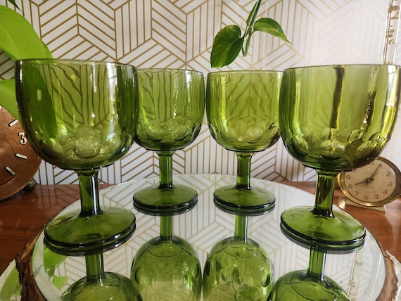 Set of 4 Vintage Bartlett Collins Green Thumbprint Goblets