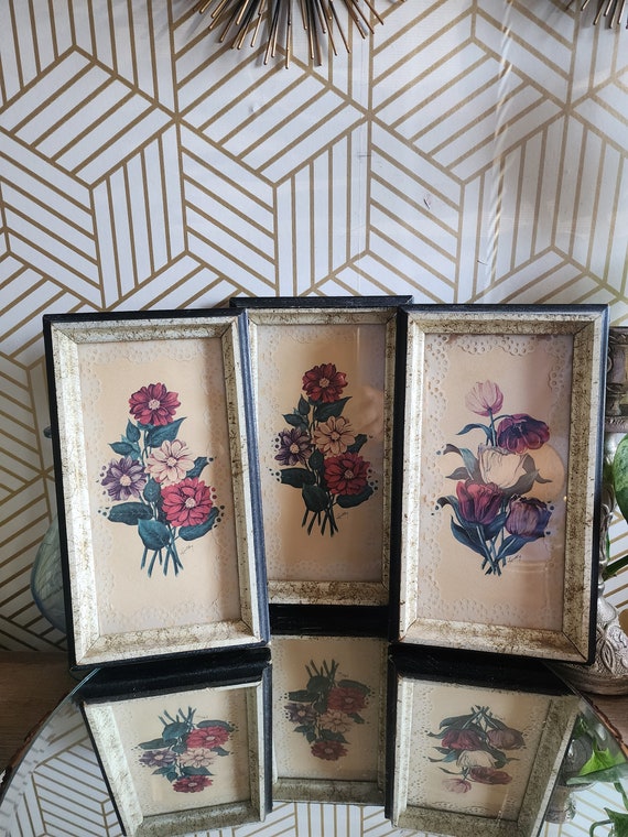 3 Vintage Framed Luthy Floral Prints