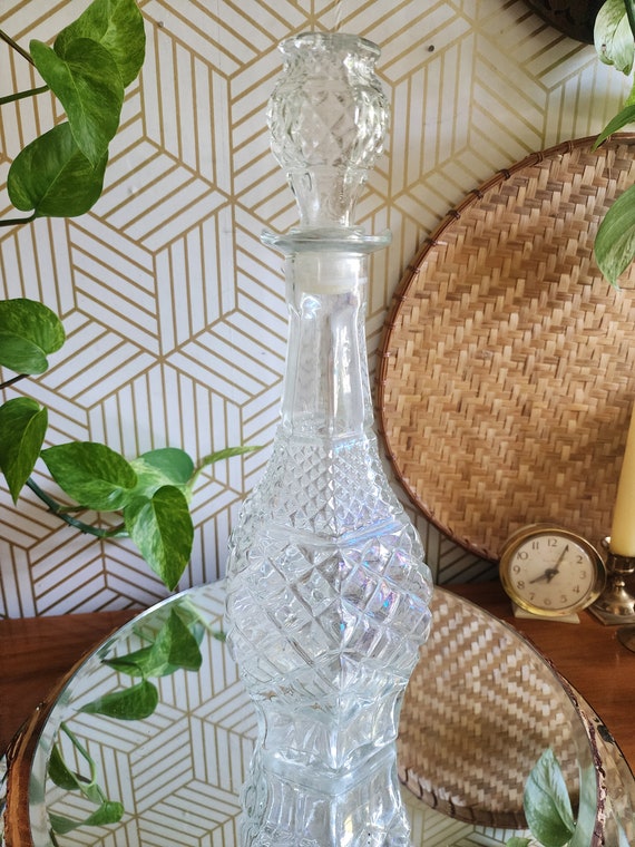 Vintage Anchor Hocking Irridescent Glass Decanter Bottle W/Stopper Liquor Wine MCM