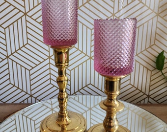 Vintage Pair of Pink Faroy Votive Candle Holders