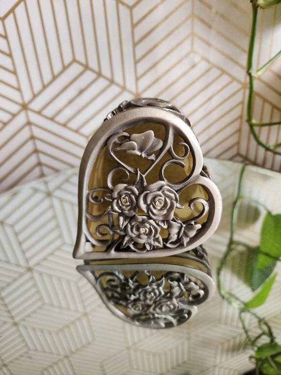 Adorable Vintage Silver Heart Shaped Jewelry Box