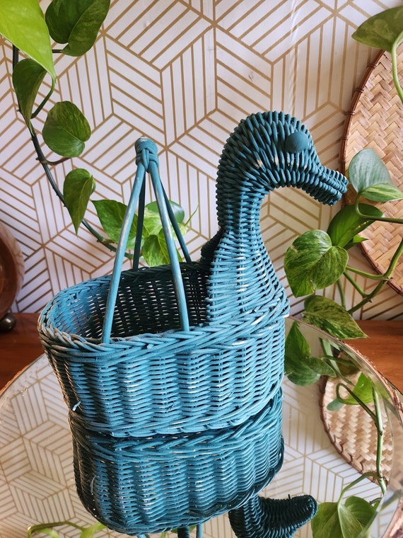 Vintage Wicker Blue Goose Basket With Handle