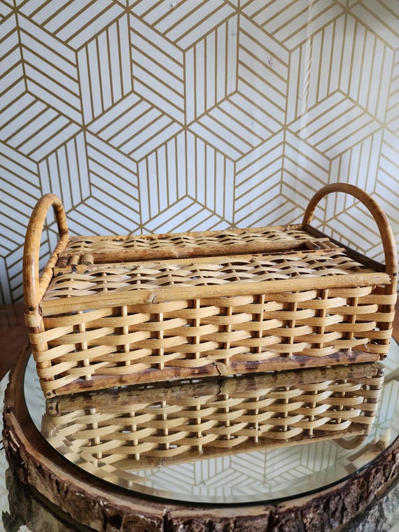 Vintage Bamboo Tissue Box Cover - Vintage Boho - Cottage Core