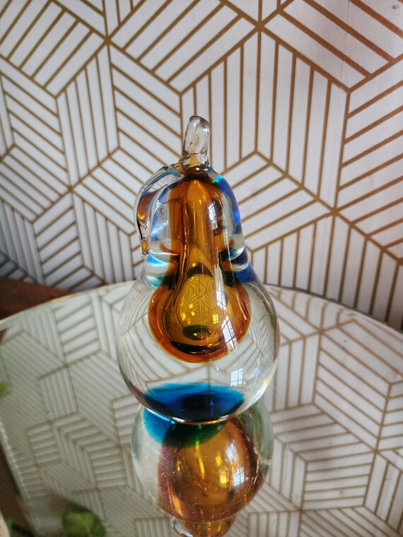 Vintage Handblown Murano Sommerso Barbini Glass Pear Paperweight