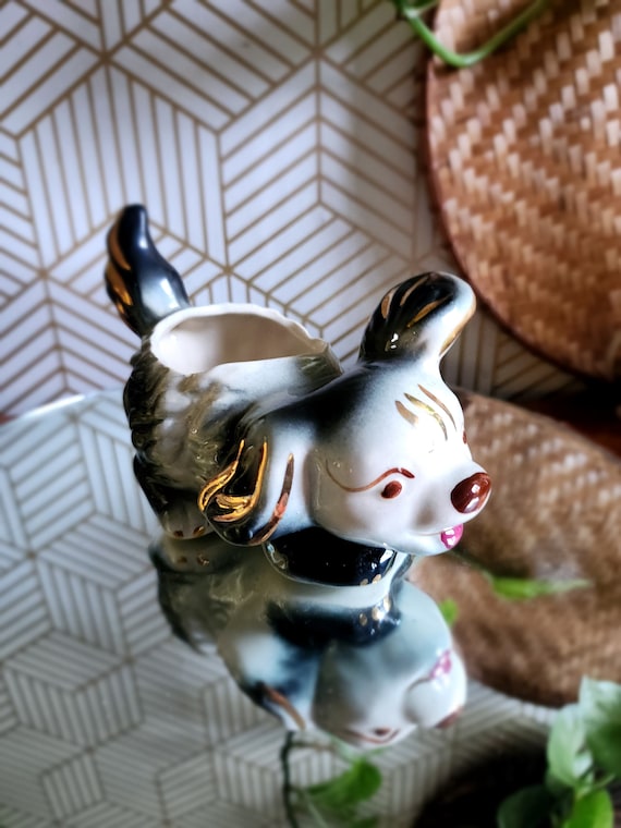 Adorable Vintage Ceramic Happy Dog Kitschy Planter - Excellent Condition