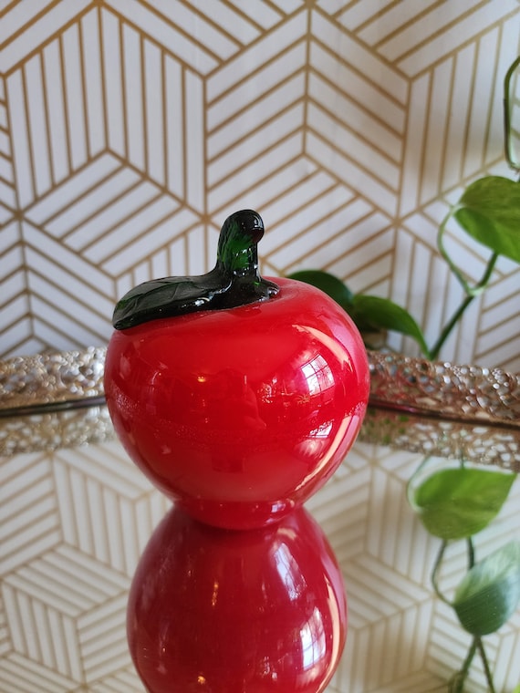 Vintage Murano Style Blown Art Glass Apple Fruit Vegetables Cased Colors 4" x 4"