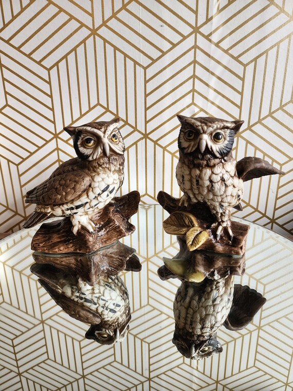Pair of Vintage Homco Owl Statues