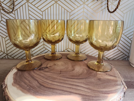 Set of 4 Bartlett Collins Honey Amber Thumbprint Goblets