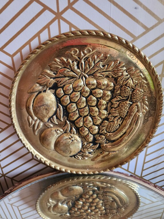 Brass English Embossed 7 inch Wall Fruit Plaque