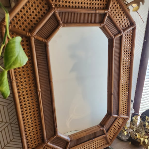 Vintage Burwood Faux Wicker Rattan Mirror 30"