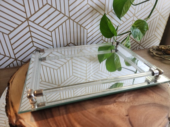 Vintage Mirrored Vanity Tray with Lucite Rails