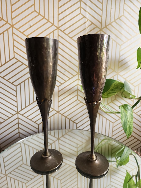 Pair of Vintage Solid Brass Champagne Flutes/Goblets
