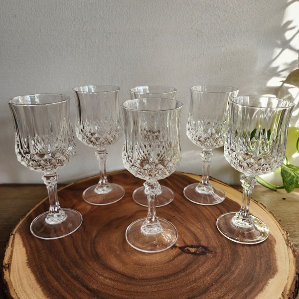 Set of 4 France Cristal D'Arques Durand Longchamp Clear Lead Crystal Wine Glasses 6.5"