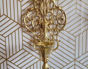 Ornate Gold Brass Candle Sconce | Wall Sconce Candle Holder | Elegant