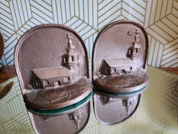 Vintage Cast Metal Copper Colored Chappel Bookends