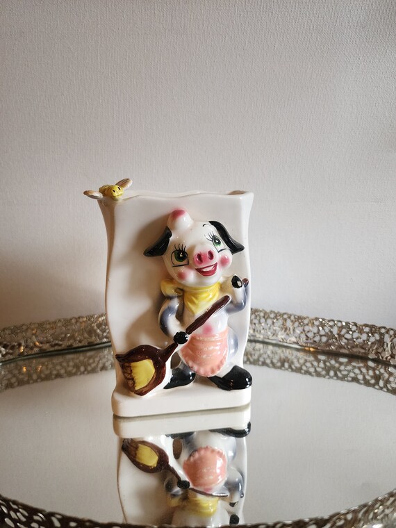 Vintage Napco Ceramic Pig Planter | Wall Pocket