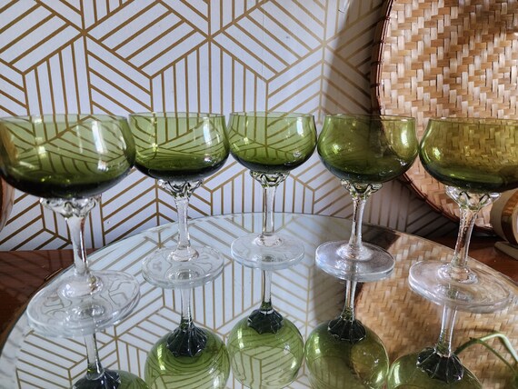 Vintage Sasaki Stemware, Liquor Cocktail Glasses, Handblown and Twisted Stem