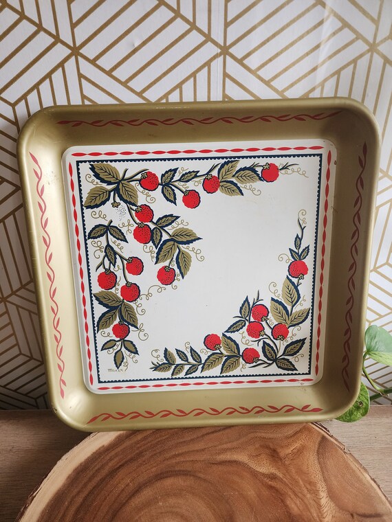 Vintage Maxey Tray Gold Trim and Red Berries