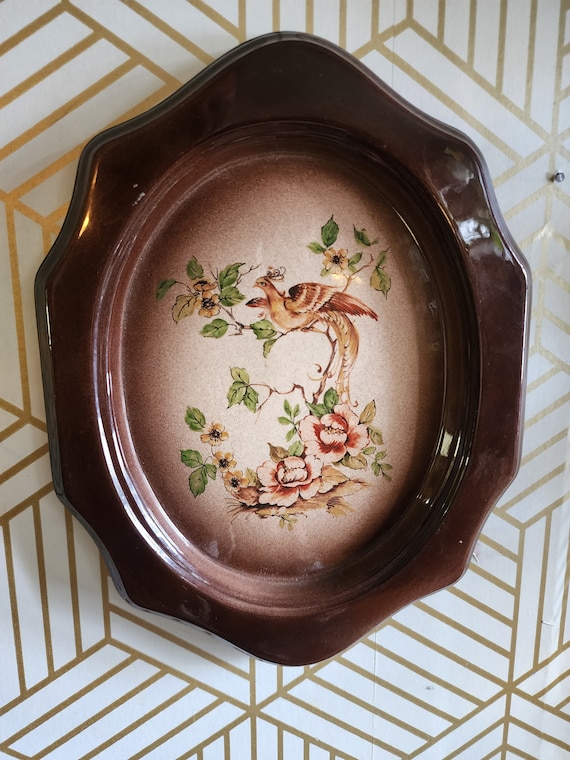 Vintage Ceramic Hand Painted Peacock Wall Plaque