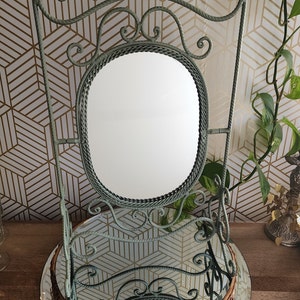 Vintage Tilting Dresser Mirror on Scrolled Metal Frame, Braided Metal Wire Vanity Mirror