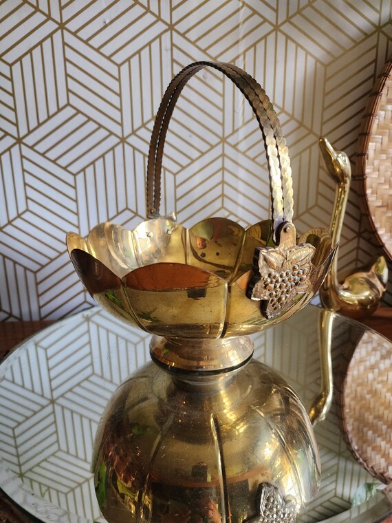 Vintage Gold Brass Basket with Grapes