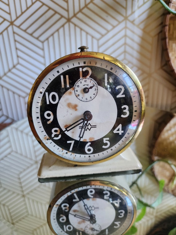 Vintage 1960s Wind Up Mechanical Metal Alarm Clock Made in USA - Decorative Only