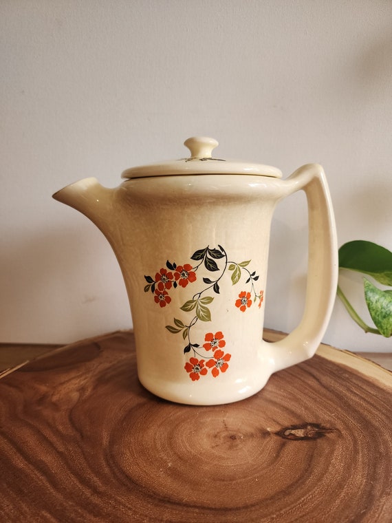 Vintage Stoneware Coffee/Teapot w/ Orange Flowers by Paden Bakeserv