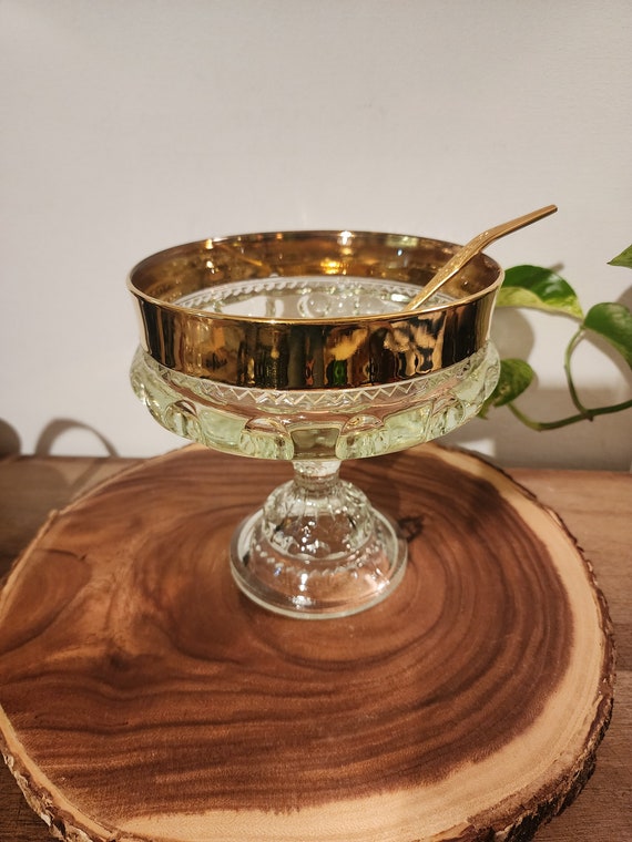 Indiana Kings Crown Serving Dish and Spoon, Gold Band Glass Dish, Wedding Dish