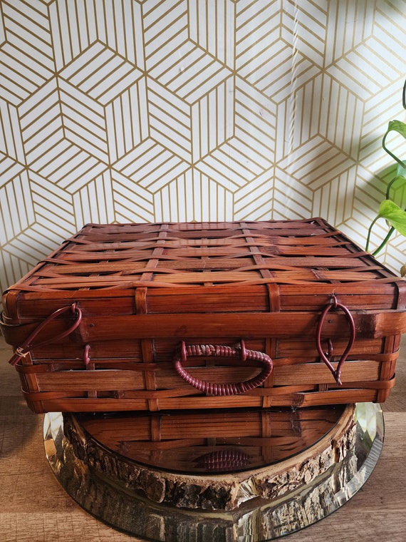 Vintage Woven Suitcase Briefcase Basket