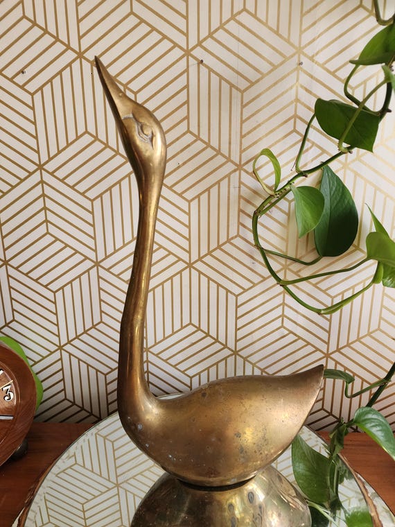 Vintage Large 16" Heavy Brass Swan Sculpture