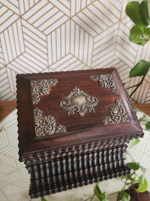 Antique Sterling Silver Mounted Hardwood Jacaranda Box | Keepsake Box | Jewelry Box | Cigar Box