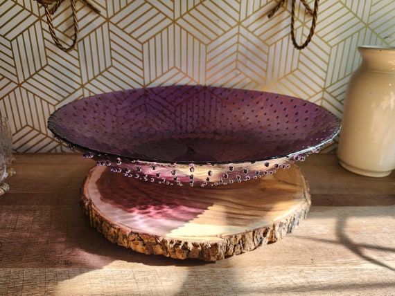 Vidrios San Miguel Spain Recycled Eclectic Glass 14” Bowl; Purple Hobnail Murano Style