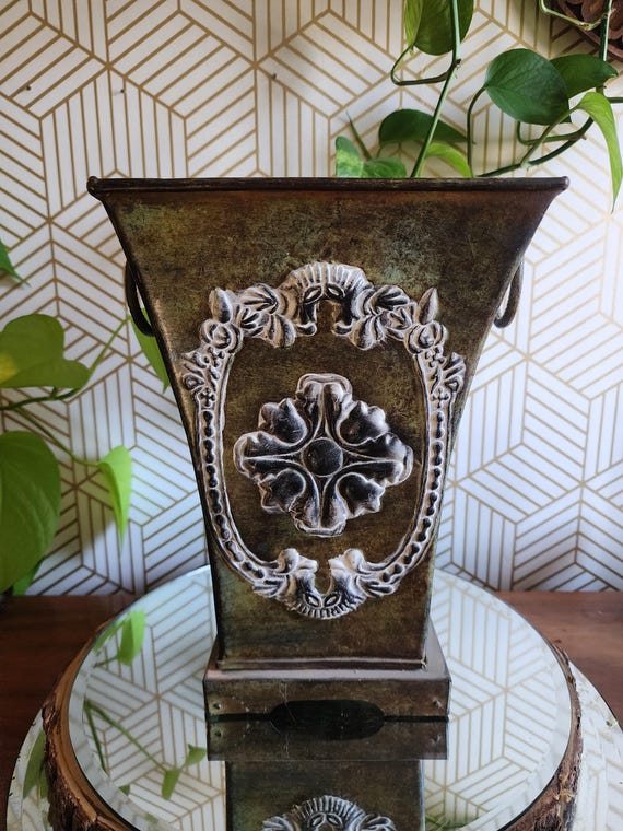 Vintage Tin Embossed Jardinière / Vase
